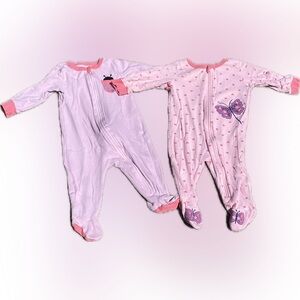 Pink and Purple Footies with Butterfly and Lady Bug Design 9 Months